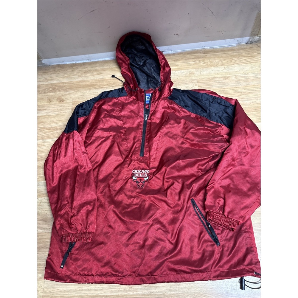 VTG Chicago Bulls Red & Black 1/2 Zip Pullover Hooded  Starter‎ Jacket size XL